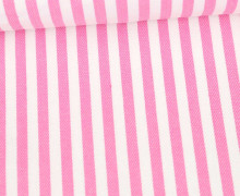 Jeans-Stoff - Webware - Mittlere Streifen - Gestreift - Nicht Elastisch - Weiß/Rosa