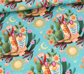 Bio-Baumwoll Satin - Webware - Cowgirls - Western Fairy Tales - Cyanblau - Hamburger Liebe