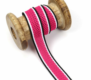 1 Meter Zierband - Dekoband - Netz - 20mm - seitliche Streifen - Pink