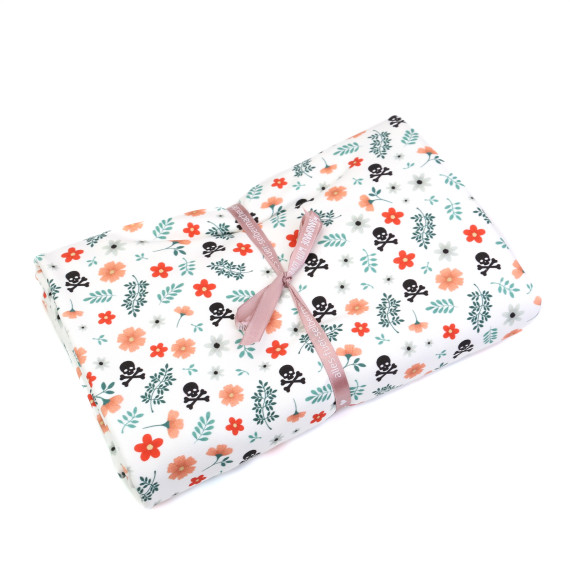 1,05m Zuschnitt - Sommersweat - Easy Halloween - Skulls and Flowers - Weiß - Halloween - Bio Qualität