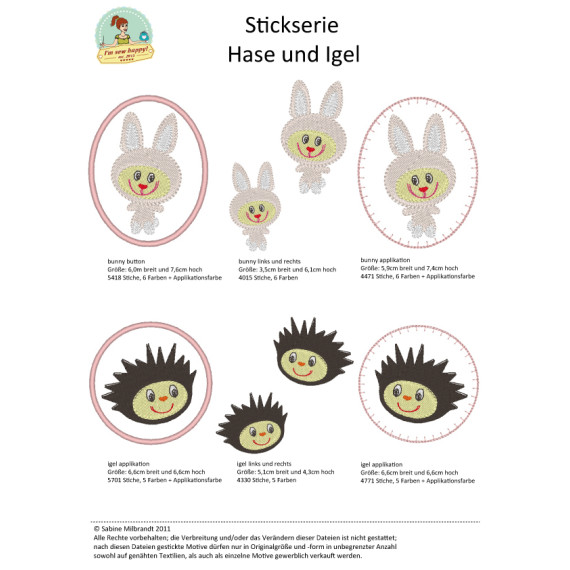 Stick Datei -   Hase und Igel Stickserie