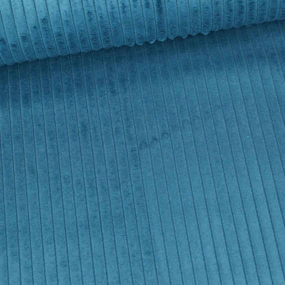 Samt - Chenillegewebe - Dekostoff - Breite Rippen - Polsterstoff - Uni - Tropical Petrol