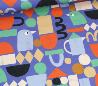 Leichter Bio Sommersweat - French Terry - JENNIFER BOURON - Birds And Shapes - Himmelblau