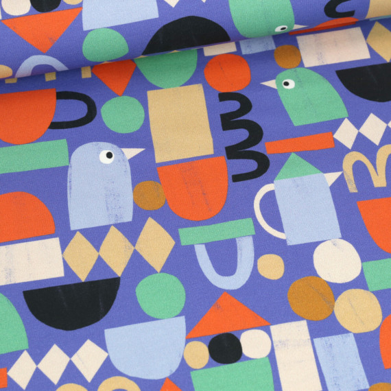 Leichter Bio Sommersweat - French Terry - JENNIFER BOURON - Birds And Shapes - Himmelblau