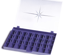 1 Spulenbox - Für ca. 32 Nähmaschinenspulen - Prym - Pflaumenblau