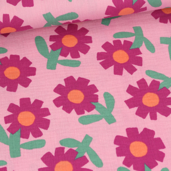 Bio Musselin - Muslin - JENNIFER BOURON - Double Gauze - Sunny Days - Rosa/Beere