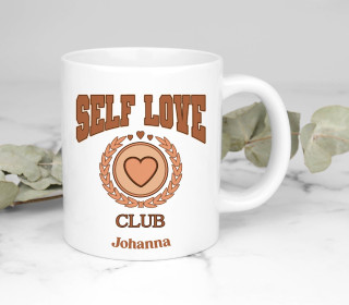 Keramik-Jumbobecher - Self Love Club - Schriftzug - Braun