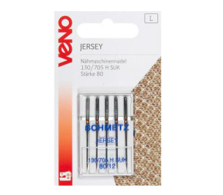 5 Nähmaschinennadeln - Jersey - 130/705 H SUK - 80 - Schmetz - Silber