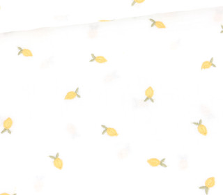Musselin - Muslin - Double Gauze - Bestickt - Kleine Zitronen - Weiß