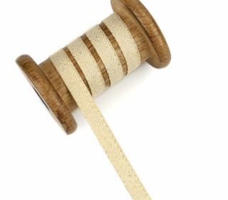 1 Meter Ripsband - Köperband - 10mm - Glitzer Fischgrat - Ecru/Gold