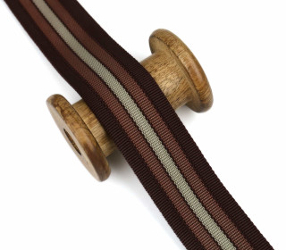 1 Meter Gurtband  - 38mm - Streifen - 3 Streifen - Mahagonibraun/Nougatbraun/Beigegrau