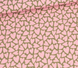 Outdoorstoff - Mini Collection - Herzen - Khakigrün/Beigerosa - abby and amy