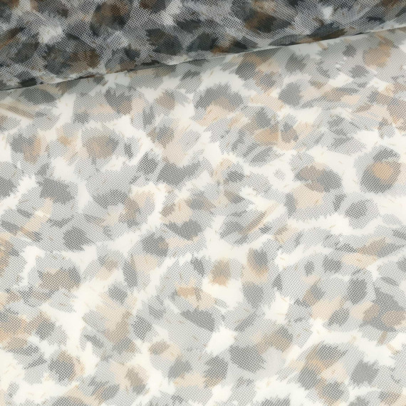 Feiner Tüllstoff - Weich - Leomuster - Weiß