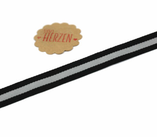 1 Meter Ripsband - Köperband - Streifen - 15mm - Schwarz/Grau