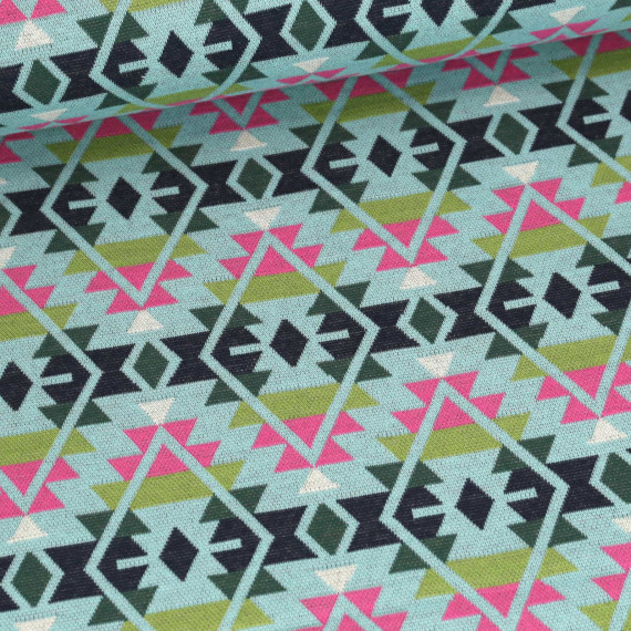 Bio-Jacquard - 6 Farb Spezial Jacquard Jersey - Plaid - Western Fairy Tales - Stahlblau/Opalgrün - Hamburger Liebe