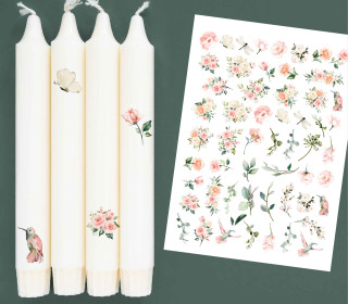 DIN A4 - Kerzen-Tattoofolie - Aquarell Blumen - für Kerzen / Keramik