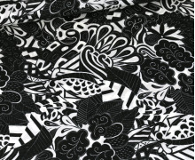 Viskose - Blusenstoff - Voile - Musterprint - Schwarz/Weiß
