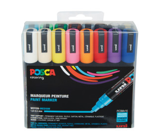 16 Acryl-Farbmarker - PC-5M - Rundspitze 1,8-2,5mm - Medium - Auf Wasserbasis - POSCA - 16 Basic-Farben