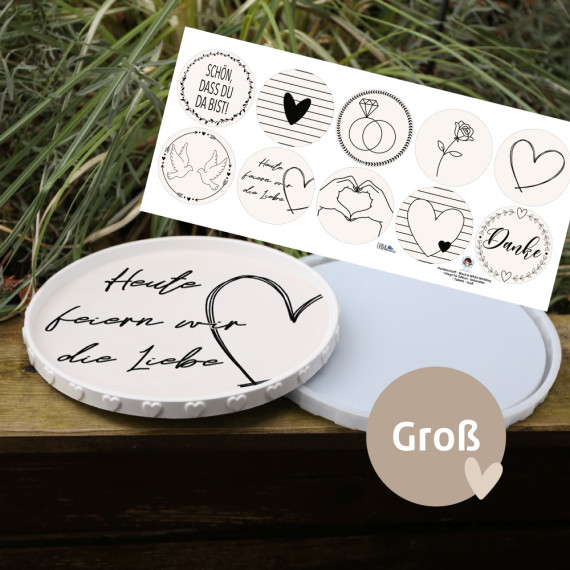 Outdoorstoff - Black & White Wedding - Inlays für Silikon - Dekoteller - Tablett - Groß - Frida Kreativ - abby and amy