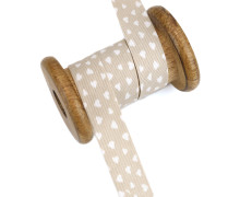1 Meter Schrägband - Baumwolle - 20mm - Herzchen - Sand