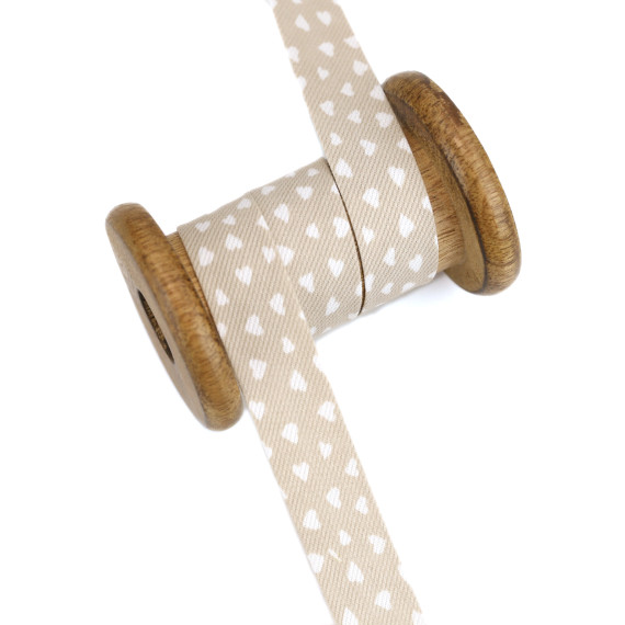 1 Meter Schrägband - Baumwolle - 20mm - Herzchen - Sand