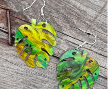 1 Paar Ohrringe - Blatt - Monsterablatt - Marmoriert - Grün/Gelb- leichte Acryl Ohrringe - super leicht - Statement Ohrringe - Namensklang