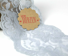 1m elastische Spitze - 95mm - Blumen - Hellgrau