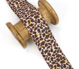 1m Gummiband - Glitzer - Animal Print - 35mm - Leopard Klein - Weiß/Schwarz/Braun