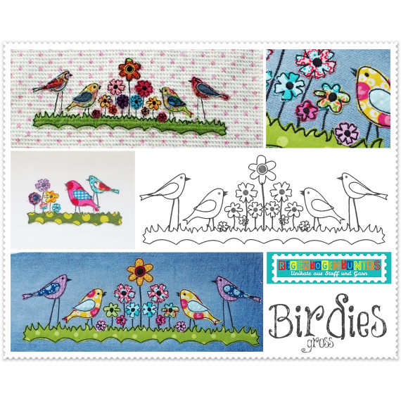 Stickdatei - BIRDIES -  DOODLE - gross (bis 21x40cm)