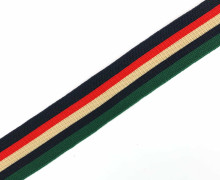 1 Meter Zierband - Dekoband - 30mm - Streifen - Bi-Elastisch - Schwarzblau/Rot/Beige/Grün