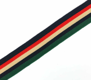 1 Meter Zierband - Dekoband - 30mm - Streifen - Bi-Elastisch - Schwarzblau/Rot/Beige/Grün