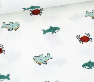 Musselin - Muslin - Double Gauze - Meerestiere - Schnuffeltuch - Windeltuch - Weiß