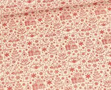 Baumwolle - Cretonne - Bedruckt - Weihnachten - Roter Weihnachts-Mix - Natur