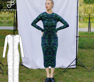 eBook JULIANA MARTEJEVS Midi Kleid mit langen Ärmeln und Raffung