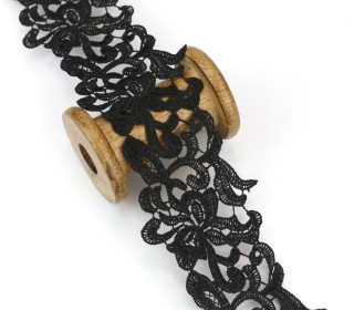 1m Bestickte Spitze - Bluetenornamente - 7,5cm - Schwarz