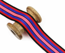 1 Meter Zierband - Dekoband - 40 mm - Streifen - Dunkelrot/Neonpink/Royalblau
