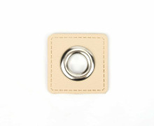 Kunstleder Öse - Quadrat - 11mm - Square - Patches - Beige/Silber