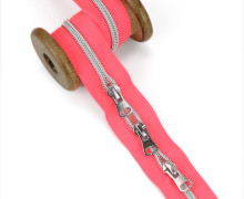 1m Endlosreißverschluss Metall *S80*+3 Zipper - Silber/Neonpink