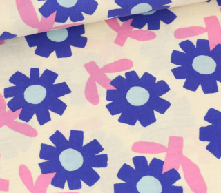 Bio Musselin - Muslin - JENNIFER BOURON - Double Gauze - Sunny Days - Ecru/Royalblau