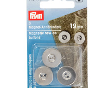 3 Magnet-Annähknöpfe - Rund - 2 Löcher - 19mm - Prym - Silber
