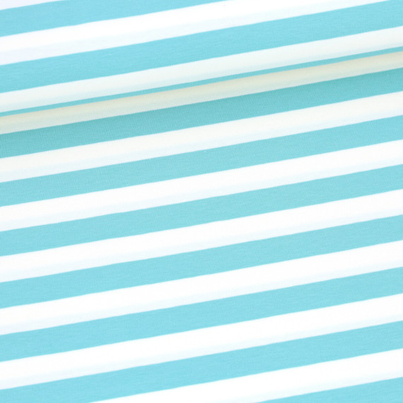 Bio-Jersey - Summer Stripes - Pastelltürkis/Warmweiß - Hamburger Liebe