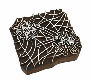 Stempel - Original Textilstempel - Indischer Holzstempel - Stoffdruck - Blüten & Linien - Ornamente - Groß