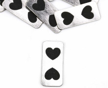 1 KUNSTLEDER LABEL - Silber/Schwarz - Herzen
