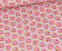 Baumwolle - Webware - Vintage - Blumenkreise - Beige/Rosa