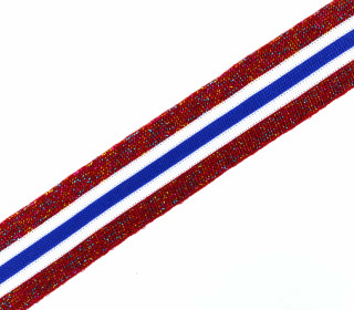1 Meter Zierband - Dekoband - Glitzer - 30mm - Streifen - Bi-Elastisch - Rot/Weiß/Royalblau