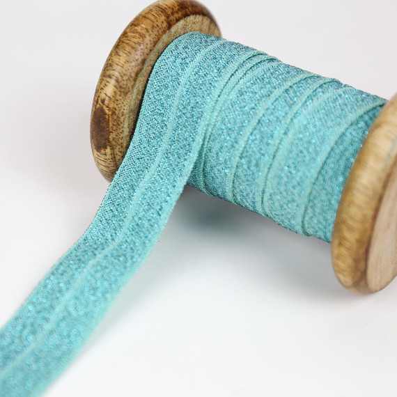 1m Faltgummi - elastisch - Glitzer - Faltband - 20mm - Aqua