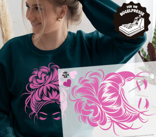 Onkel Bo's Bügelbilder - DIN A4 - Messy Bun - Hair - Pink - BIG