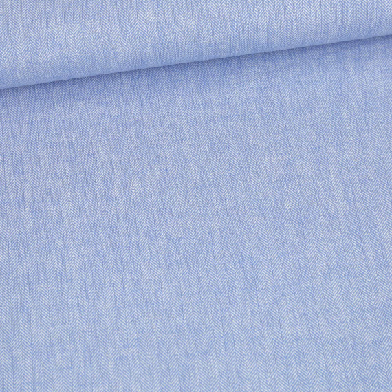 Leinen - Baumwolle - Mischgewebe - Twill - Fischgrätmuster - Hellblau