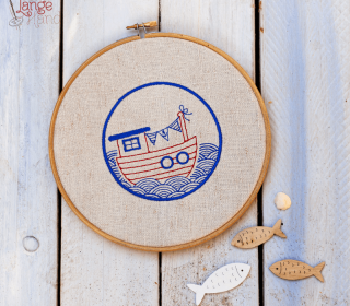 digitale Stickdatei – Bullauge mit Schiff