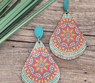 1 Paar Ohrringe Holz - Bunte Ovale - 2-teilig - leicht - Ethnomuster - Multicolor - Namensklang